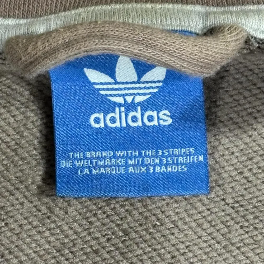 Adidas Hoodie Mens Large Brown Full Zip Trefoil Logo Pockets Sweatshirt